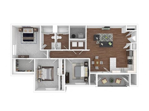 Floor plan for 3 beds, 2 baths, 1165 sqft